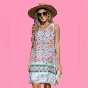 🔥 NWT! CUPSHE! “KALEIDOSCOPE” SLEEVELESS MINI DRESS! GORGEOUS CROCHET BACK! 🔥
